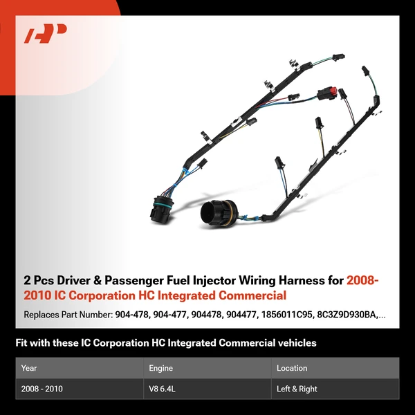 2 Pcs Driver & Passenger Fuel Injector Wiring Harness for 2008-2010 IC Corporation HC Integrated Commercial