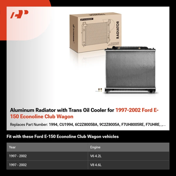 Aluminum Radiator with Trans Oil Cooler for 1997-2002 Ford E-150 Econoline Club Wagon