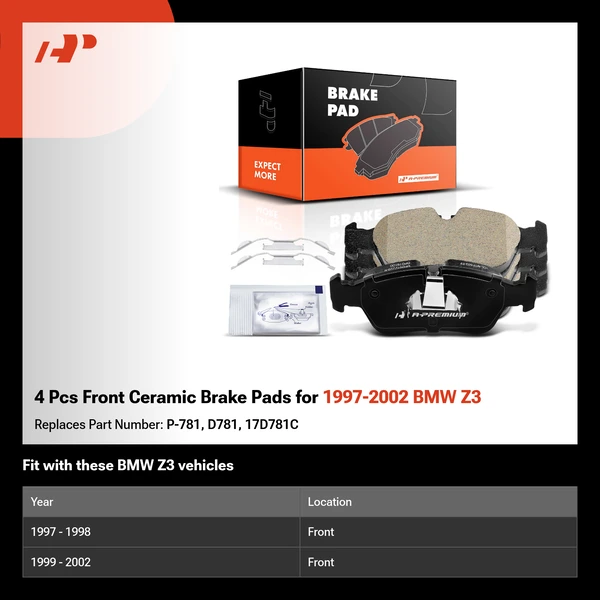 4 Pcs Front Ceramic Brake Pads for 1997-2002 BMW Z3