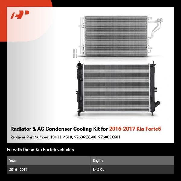 Radiator & AC Condenser Cooling Kit for 2016-2017 Kia Forte5
