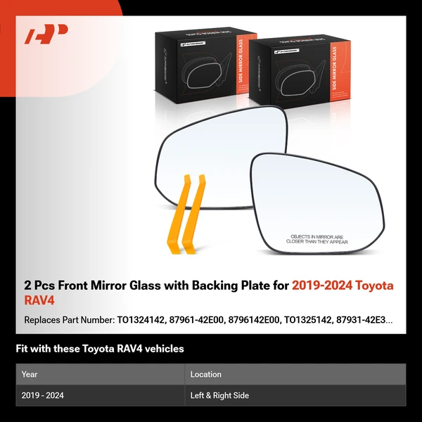 2 Pcs Front Mirror Glass with Backing Plate for 2019-2024 Toyota RAV4