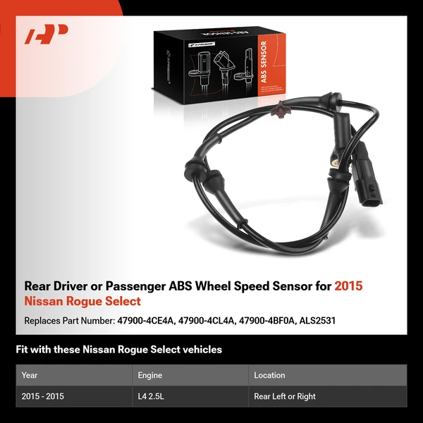 Rear Driver or Passenger ABS Wheel Speed Sensor for 2015 Nissan Rogue Select