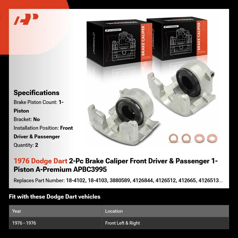1976 Dodge Dart 2-Pc Brake Caliper Front Driver & Passenger 1-Piston A-Premium APBC3995