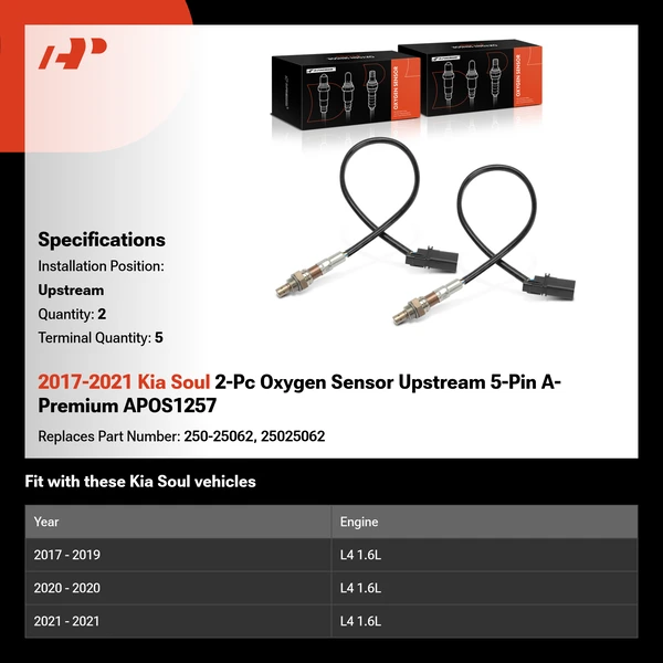 2017-2021 Kia Soul 2-Pc Oxygen Sensor Upstream 5-Pin A-Premium APOS1257