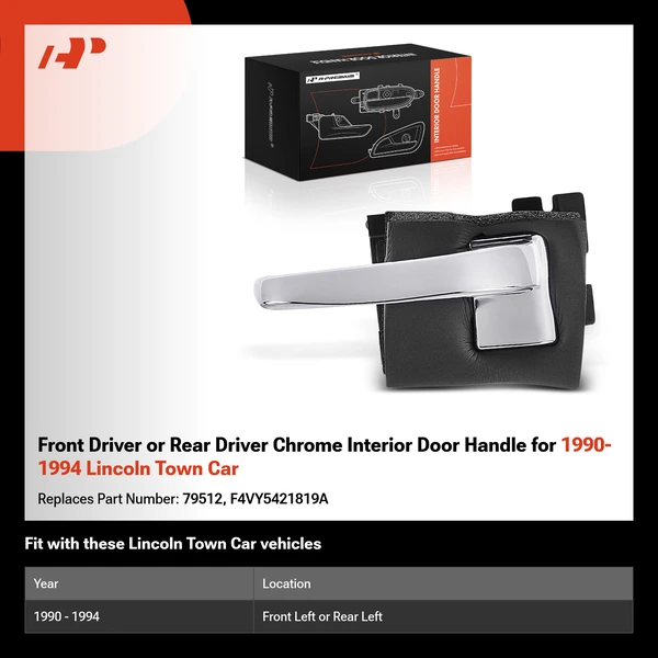 Front Driver or Rear Driver Chrome Interior Door Handle for 1990-1994 Lincoln Town Car