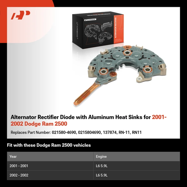 Alternator Rectifier Diode with Aluminum Heat Sinks for 2001-2002 Dodge Ram 2500