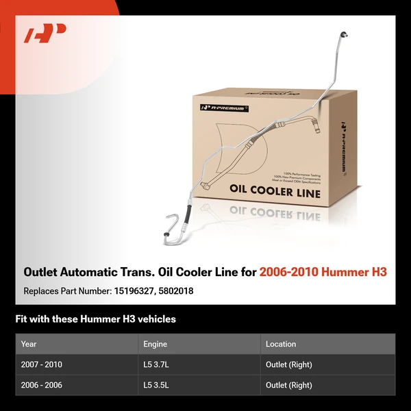 Outlet Automatic Trans. Oil Cooler Line for 2006-2010 Hummer H3