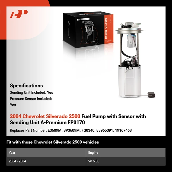 2004 Chevrolet Silverado 2500 Fuel Pump with Sensor with Sending Unit A-Premium FP0170