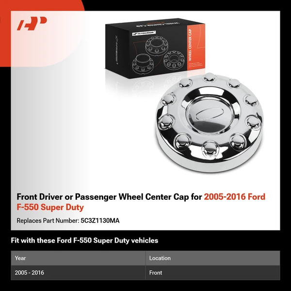 Front Driver or Passenger Wheel Center Cap for 2005-2016 Ford F-550 Super Duty