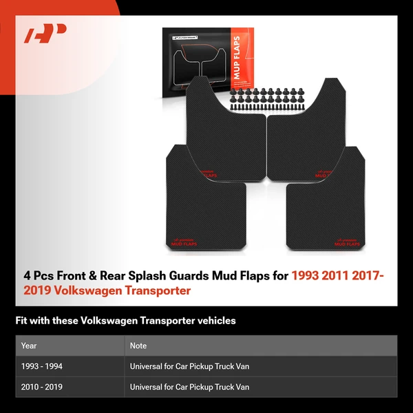 4 Pcs Front & Rear Splash Guards Mud Flaps for 1993 2011 2017-2019 Volkswagen Transporter