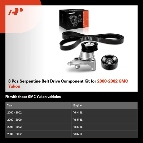 3 Pcs Serpentine Belt Drive Component Kit for 2000-2002 GMC Yukon