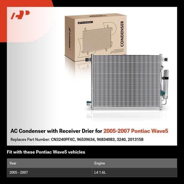 AC Condenser with Receiver Drier for 2005-2007 Pontiac Wave5