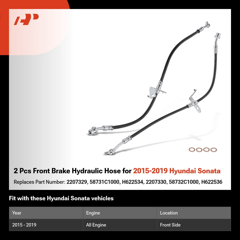 2 Pcs Front Brake Hydraulic Hose for 2015-2019 Hyundai Sonata