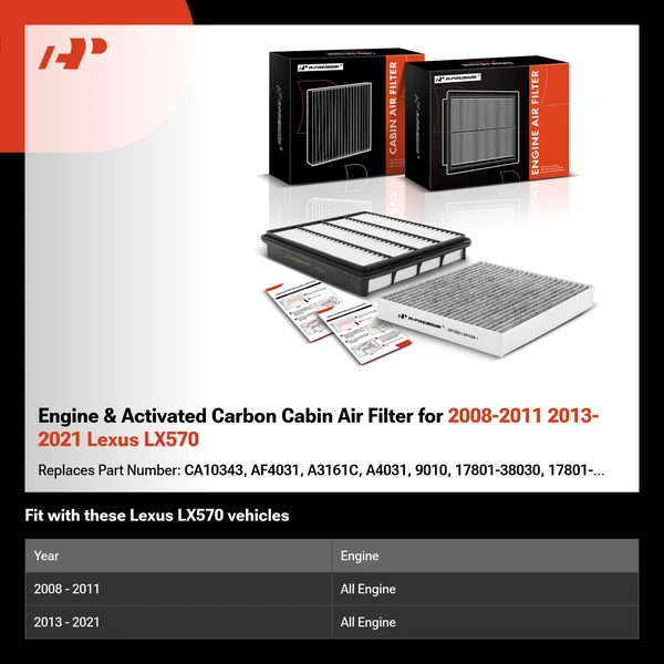 Engine & Activated Carbon Cabin Air Filter for 2008-2011 2013-2021 Lexus LX570