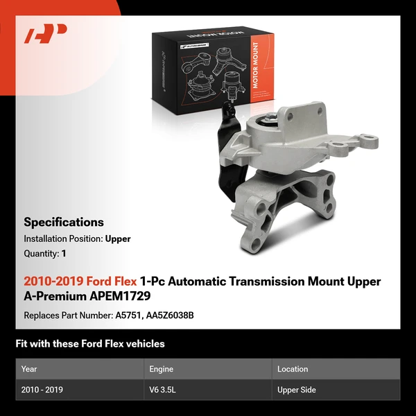 2010-2019 Ford Flex 1-Pc Automatic Transmission Mount Upper A-Premium APEM1729