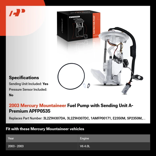 2003 Mercury Mountaineer Fuel Pump with Sending Unit A-Premium APFP0535