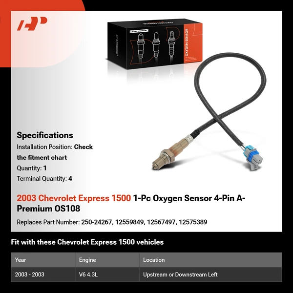 2003 Chevrolet Express 1500 1-Pc Oxygen Sensor 4-Pin A-Premium OS108