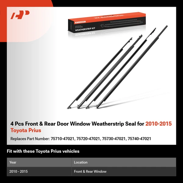 4 Pcs Front & Rear Door Window Weatherstrip Seal for 2010-2015 Toyota Prius