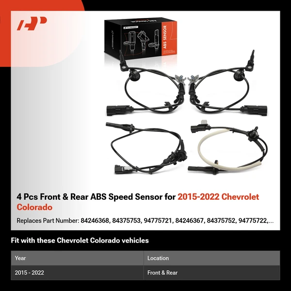 4 Pcs Front & Rear ABS Speed Sensor for 2015-2022 Chevrolet Colorado
