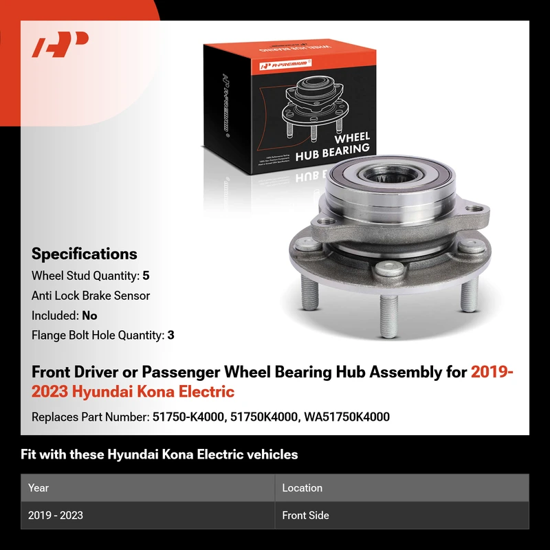 Front Driver or Passenger Wheel Bearing Hub Assembly for 2019-2023 Hyundai Kona Electric