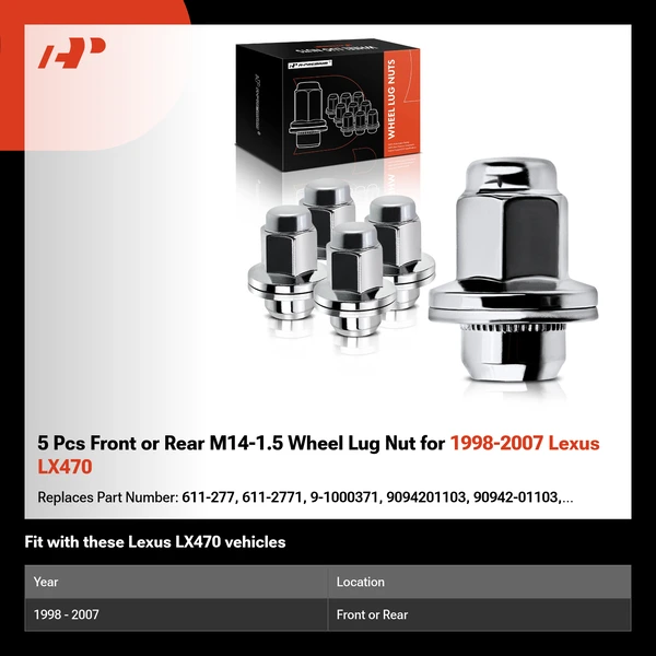 5 Pcs Front or Rear M14-1.5 Wheel Lug Nut for 1998-2007 Lexus LX470
