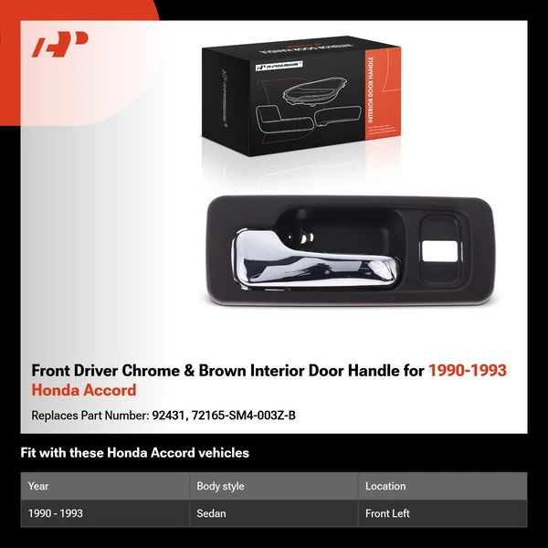 Front Driver Chrome & Brown Interior Door Handle for 1990-1993 Honda Accord