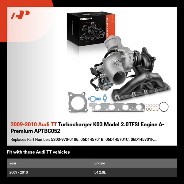 2009-2010 Audi TT Turbocharger K03 Model 2.0TFSI Engine A-Premium APTBC052