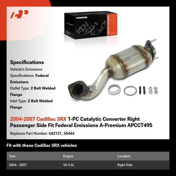2004-2007 Cadillac SRX 1-PC Catalytic Converter Right Passenger Side Fit Federal Emissions A-Premium APCCT495