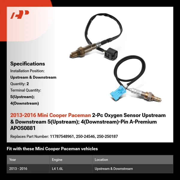 2013-2016 Mini Cooper Paceman 2-Pc Oxygen Sensor Upstream & Downstream 5(Upstream); 4(Downstream)-Pin A-Premium APOS0881