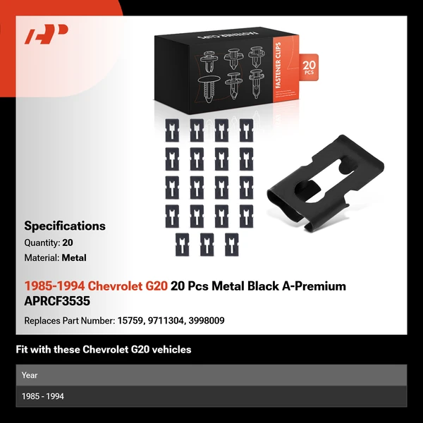 1985-1994 Chevrolet G20 20 Pcs Metal Black A-Premium APRCF3535