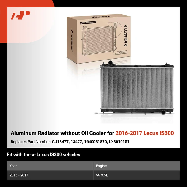 Aluminum Radiator without Oil Cooler for 2016-2017 Lexus IS300