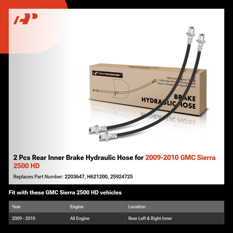 2 Pcs Rear Inner Brake Hydraulic Hose for 2009-2010 GMC Sierra 2500 HD