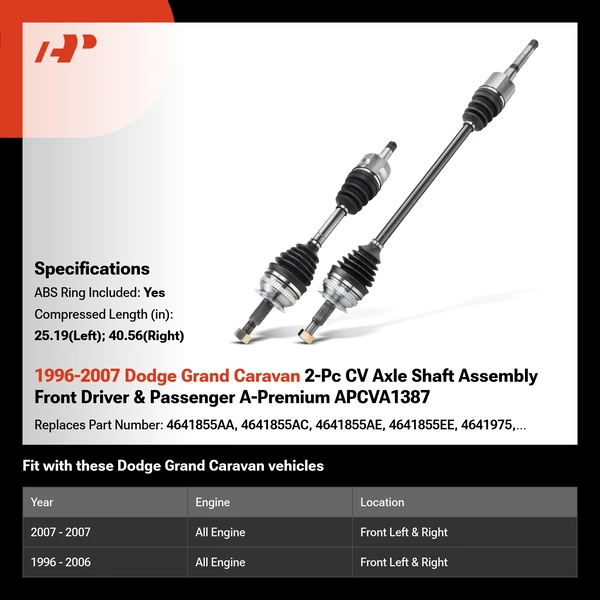 1996-2007 Dodge Grand Caravan 2-Pc CV Axle Shaft Assembly Front Driver & Passenger A-Premium APCVA1387