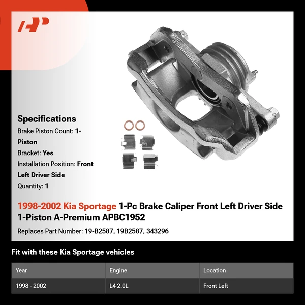 1998-2002 Kia Sportage 1-Pc Brake Caliper Front Left Driver Side 1-Piston A-Premium APBC1952