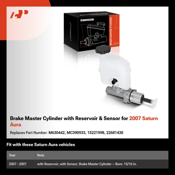 Brake Master Cylinder with Reservoir & Sensor for 2007 Saturn Aura