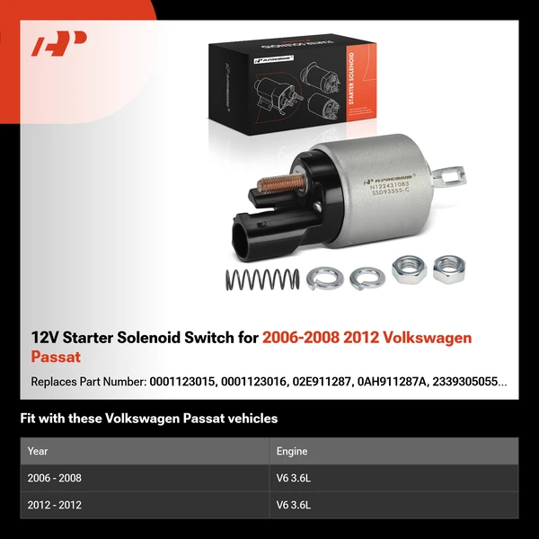 12V Starter Solenoid Switch for 2006-2008 2012 Volkswagen Passat