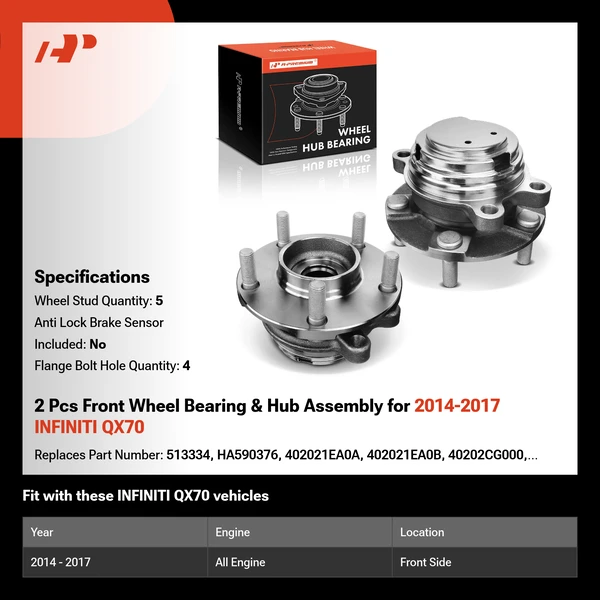 2 Pcs Front Wheel Bearing & Hub Assembly for 2014-2017 INFINITI QX70