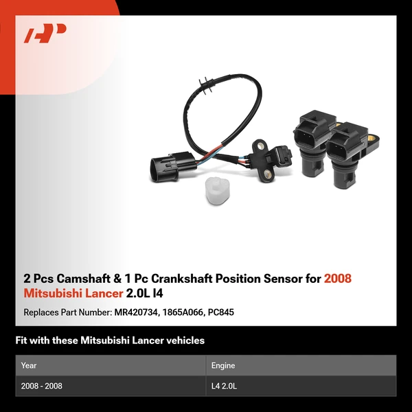 2 Pcs Camshaft & 1 Pc Crankshaft Position Sensor for 2008 Mitsubishi Lancer 2.0L l4