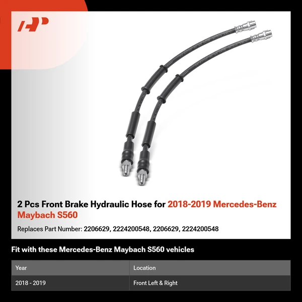 2 Pcs Front Brake Hydraulic Hose for 2018-2019 Mercedes-Benz Maybach S560