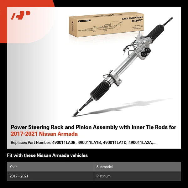 Power Steering Rack and Pinion Assembly with Inner Tie Rods for 2017-2021 Nissan Armada