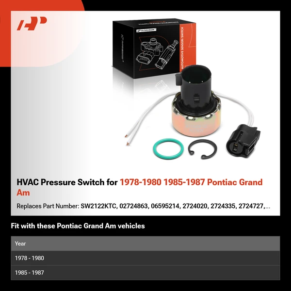 HVAC Pressure Switch for 1978-1980 1985-1987 Pontiac Grand Am