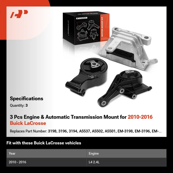 3 Pcs Engine & Automatic Transmission Mount for 2010-2016 Buick LaCrosse