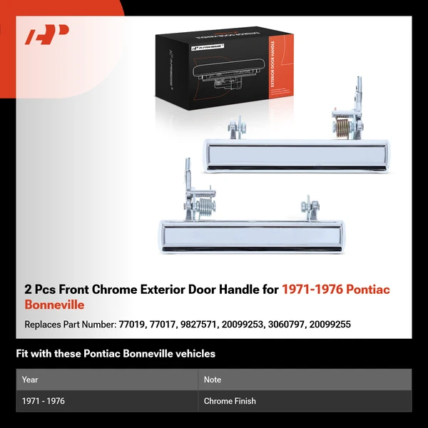 2 Pcs Front Chrome Exterior Door Handle for 1971-1976 Pontiac Bonneville