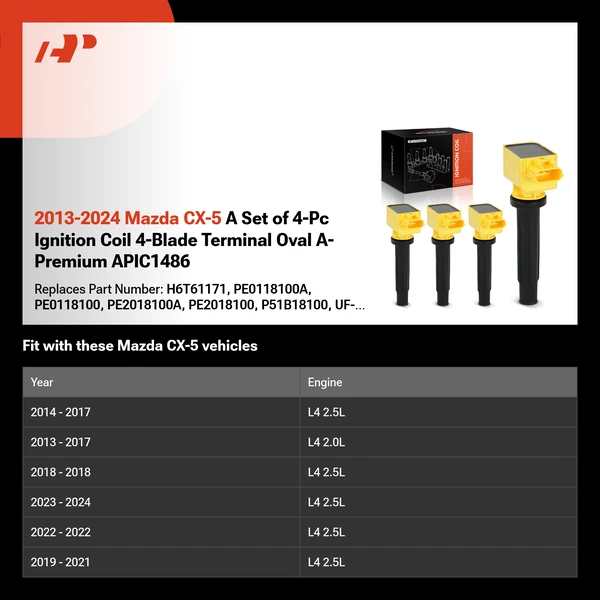 2013-2024 Mazda CX-5 A Set of 4-Pc Ignition Coil 4-Blade Terminal Oval A-Premium APIC1486