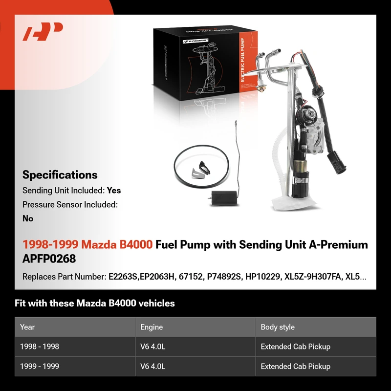 1998-1999 Mazda B4000 Fuel Pump with Sending Unit A-Premium APFP0268