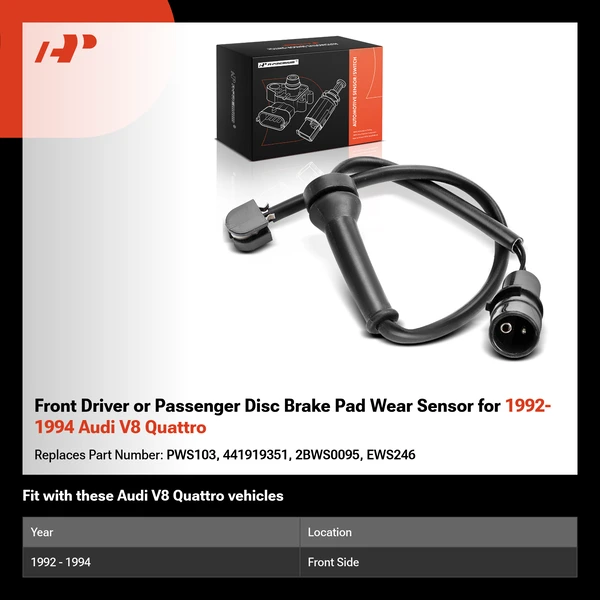 Front Driver or Passenger Disc Brake Pad Wear Sensor for 1992-1994 Audi V8 Quattro