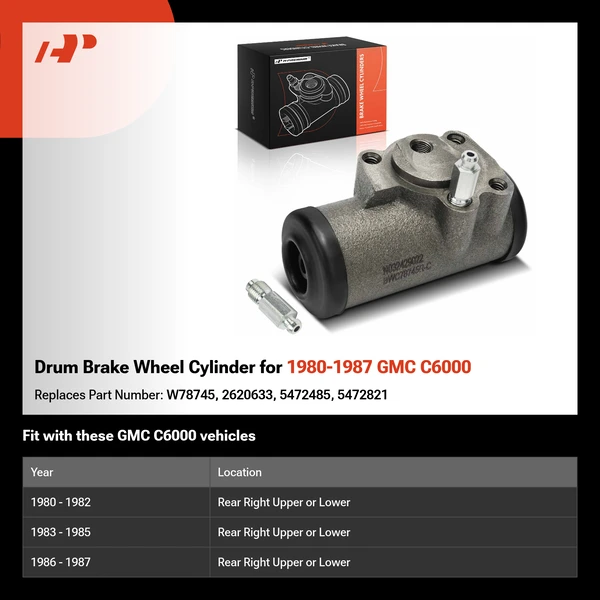 Drum Brake Wheel Cylinder for 1980-1987 GMC C6000