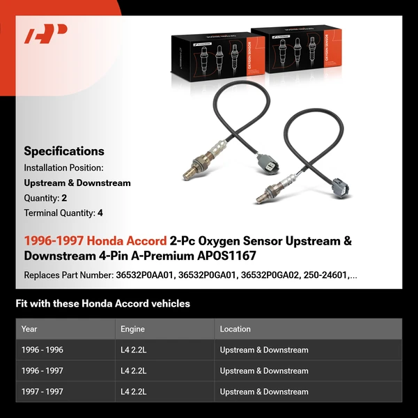 1996-1997 Honda Accord 2-Pc Oxygen Sensor Upstream & Downstream 4-Pin A-Premium APOS1167