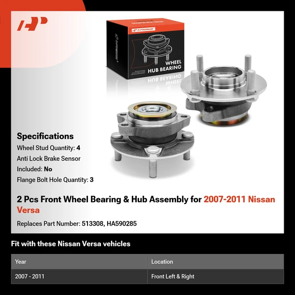 2 Pcs Front Wheel Bearing & Hub Assembly for 2007-2011 Nissan Versa