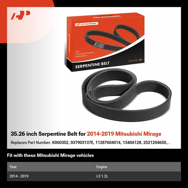 35.26 inch Serpentine Belt for 2014-2019 Mitsubishi Mirage